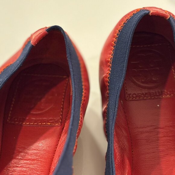 Tory Burch Caroline Ballet Flats Size 7- Acai Red/French Blue - Picture 6 of 8